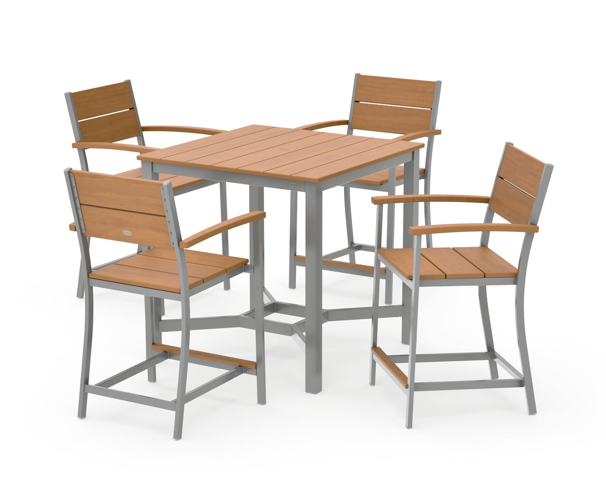 POLYWOOD Main Street 5-Piece Counter Set in Silver / Natural