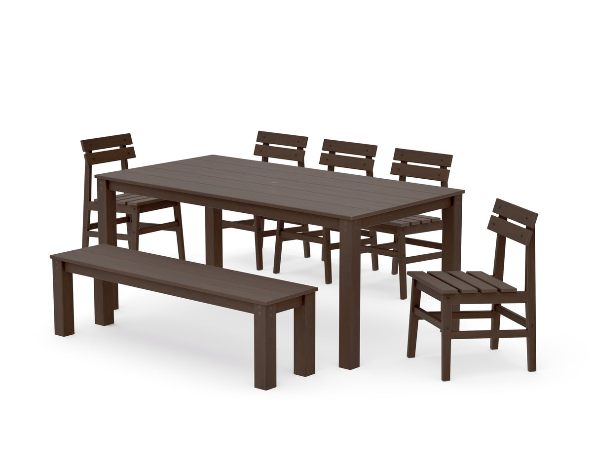 POLYWOOD Modern Studio Plaza Chair 7-Piece Parsons Dining Set with Bench in Kona