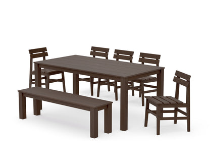 POLYWOOD Modern Studio Plaza Chair 7-Piece Parsons Dining Set with Bench in Kona