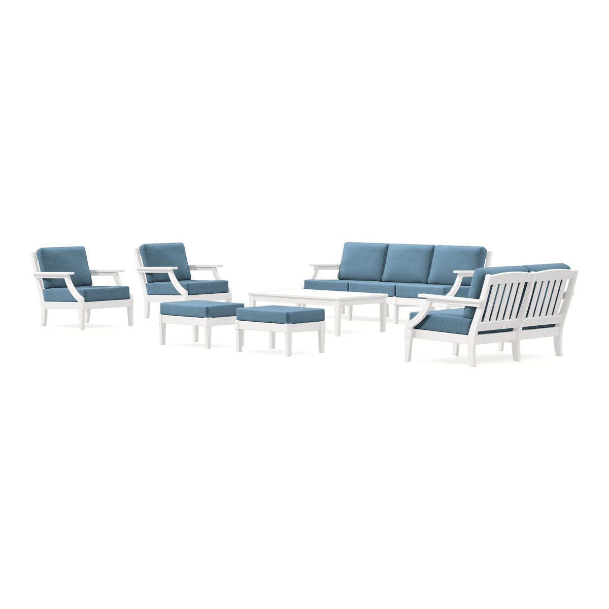 POLYWOOD PW Designer Series Estate 7-Piece Lounge Sofa Set in Vintage White / Sky Blue