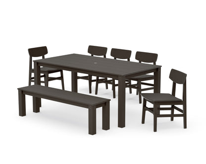 POLYWOOD Modern Studio Urban Chair 7-Piece Parsons Dining Set with Bench in Vintage Coffee