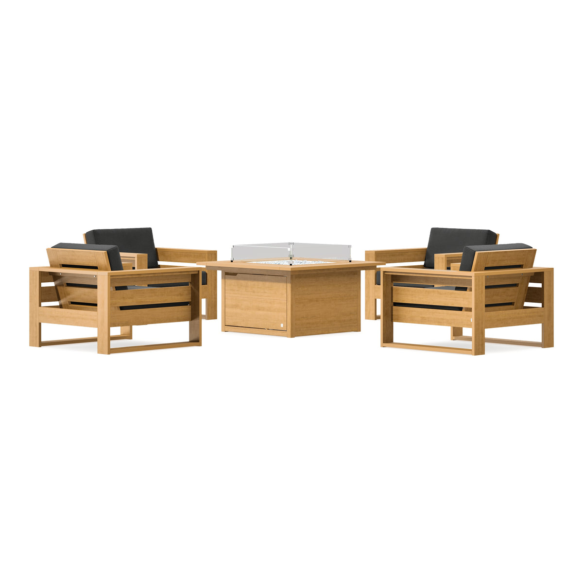 POLYWOOD PW Designer Series Latitude 5-Piece Lounge Fire Table Set in Natural / Spectrum Carbon