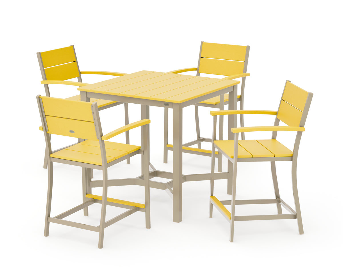 POLYWOOD Main Street 5-Piece Counter Set in Sand / Lemon
