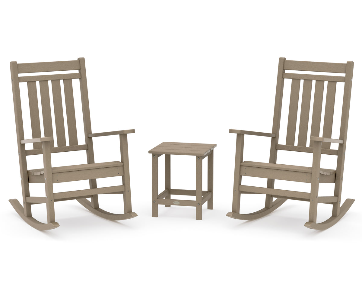 POLYWOOD Estate 3-Piece Rocking Chair Set with Long Island 18" Side Table in Vintage Sahara