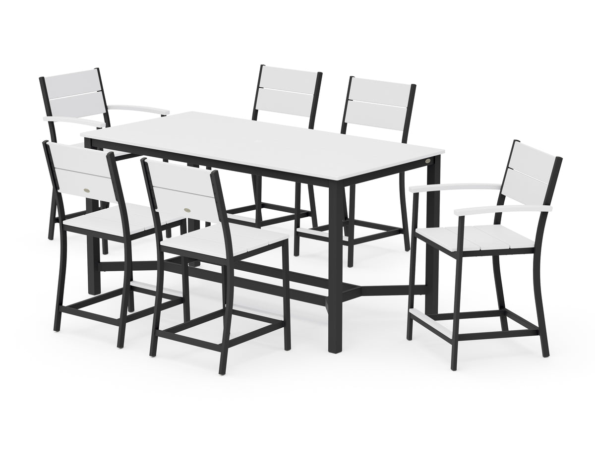 POLYWOOD Main Street 7-Piece Counter Set in Black / White