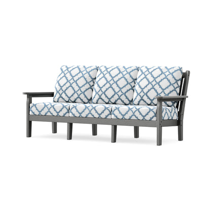 POLYWOOD Chippendale Deep Seating Sofa in Slate Grey / Trellis Sky Blue