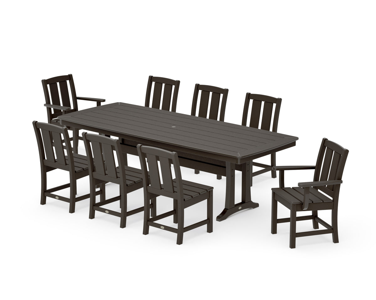 POLYWOOD Mission 9-Piece Dining Set with Trestle Legs in Vintage Coffee