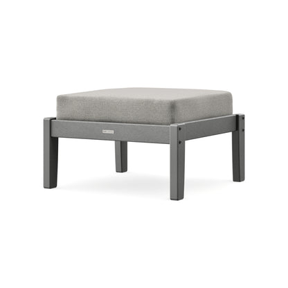 POLYWOOD Chinoiserie Deep Seating Ottoman in Slate Grey / Weathered Tweed