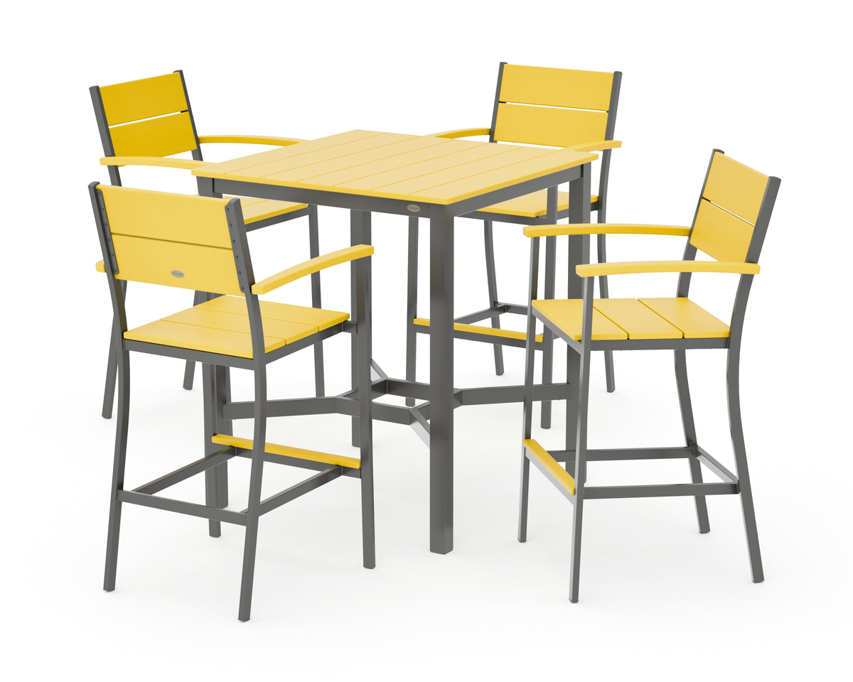 POLYWOOD Main Street 5-Piece Bar Set in Charcoal / Lemon