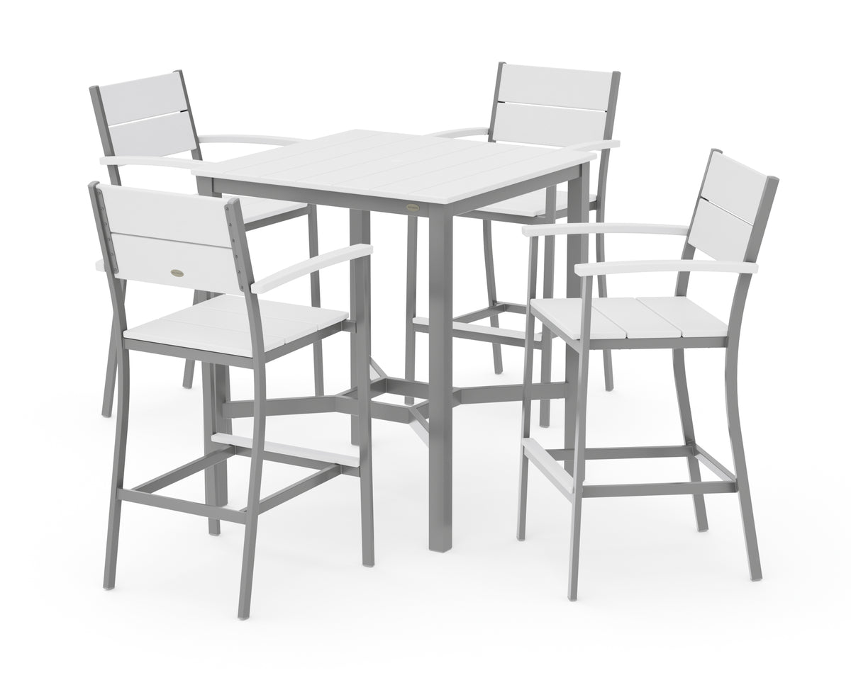 POLYWOOD Main Street 5-Piece Bar Set in Silver / White