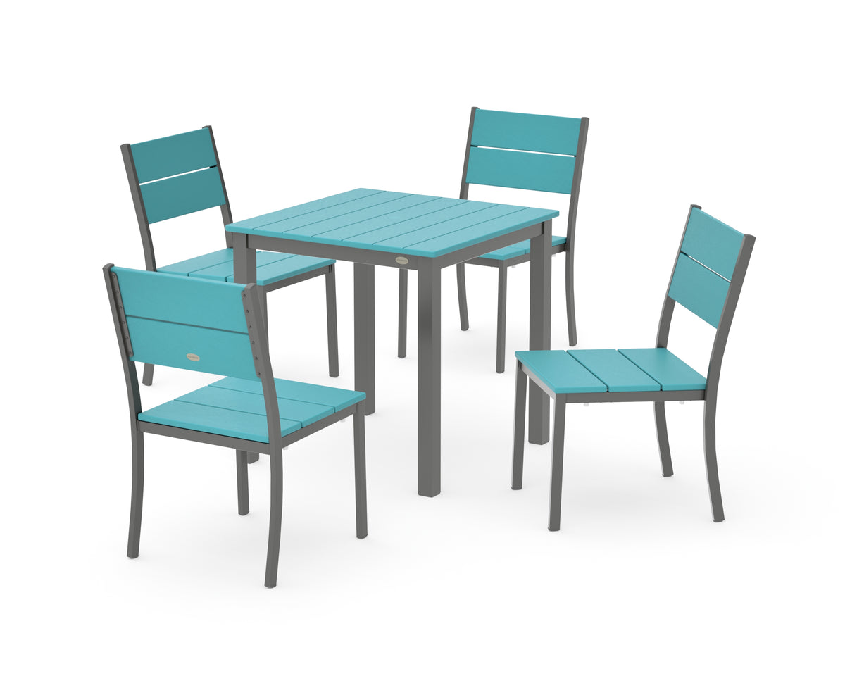 POLYWOOD Main Street 5-Piece Square Dining Set- Small in Charcoal / Aruba