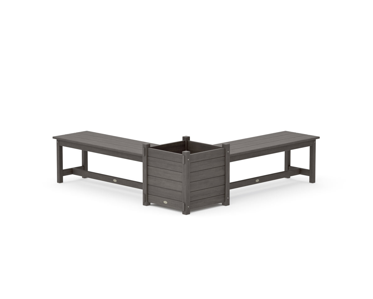 POLYWOOD 48" Nautical L-Shaped Planter Bench Set - Large in Driftwood