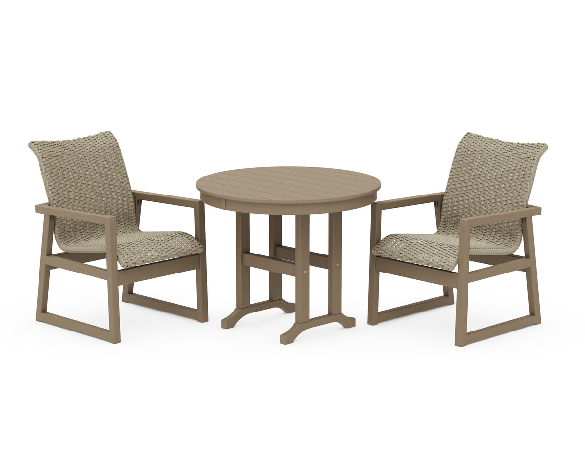 POLYWOOD EDGE Woven 3-Piece Farmhouse Dining Set in Vintage Sahara / Dune Grass