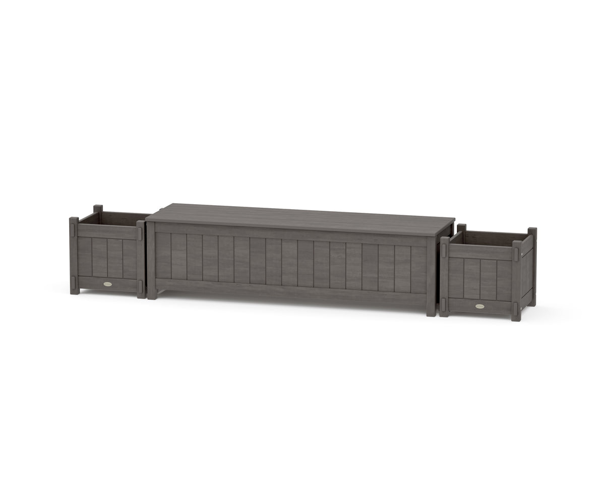 POLYWOOD 60" Vineyard Straight Planter Storage Bench Set in Driftwood