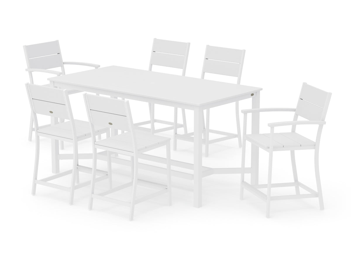 POLYWOOD Main Street 7-Piece Counter Set in White / White
