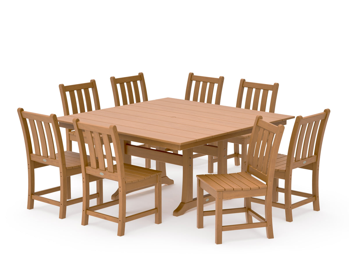 POLYWOOD Traditional Garden 9-Piece Farmhouse Trestle Dining Set in Natural