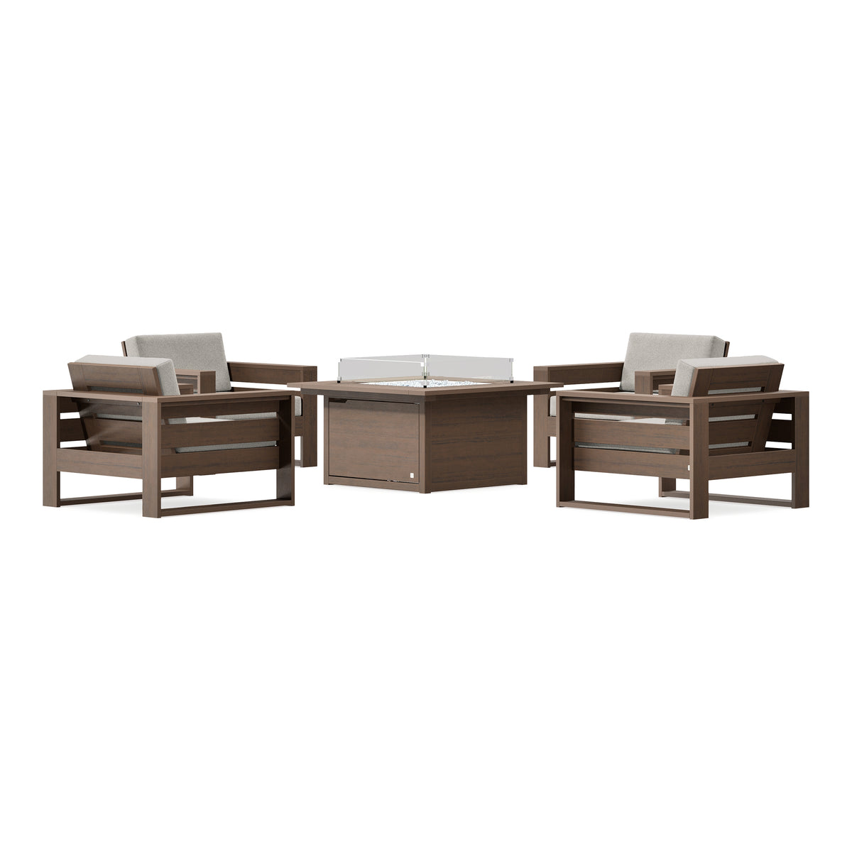 POLYWOOD PW Designer Series Latitude 5-Piece Lounge Fire Table Set in Kona / Weathered Tweed