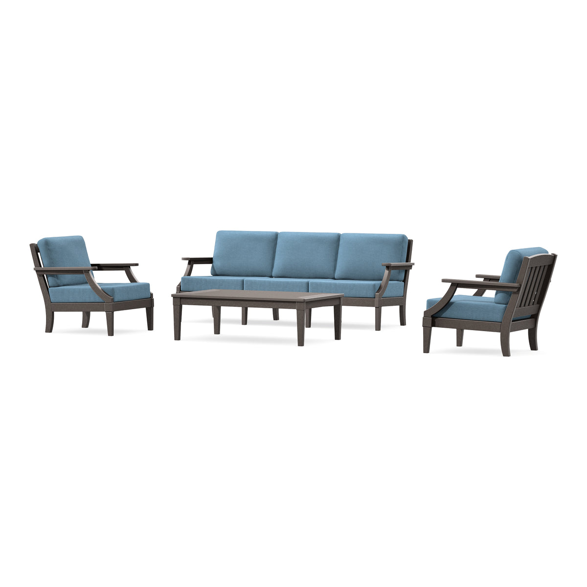 POLYWOOD PW Designer Series Estate 4-Piece Lounge Sofa Set in Vintage Coffee / Sky Blue