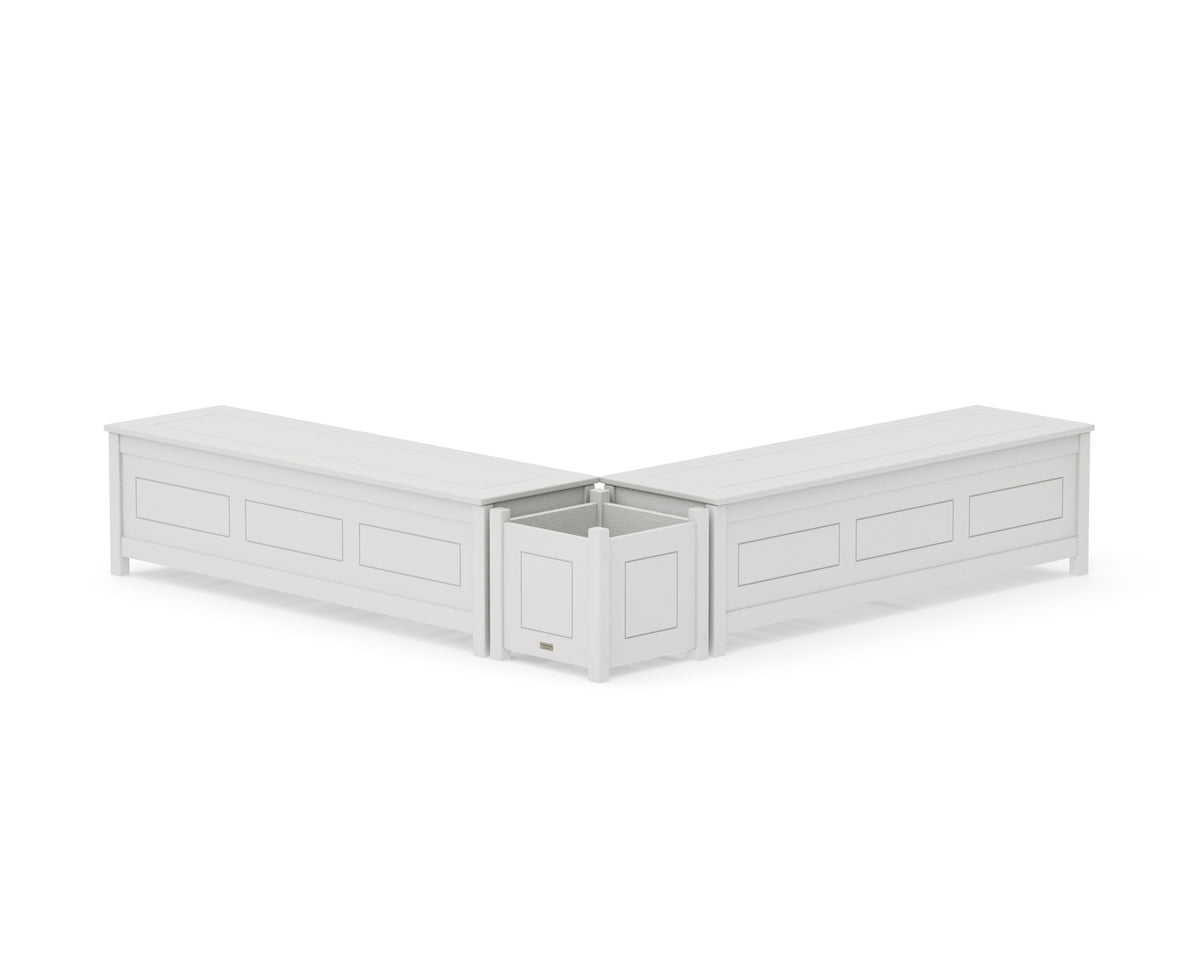 POLYWOOD 60" Country Living L-Shaped Planter Storage Bench Set in Vintage White