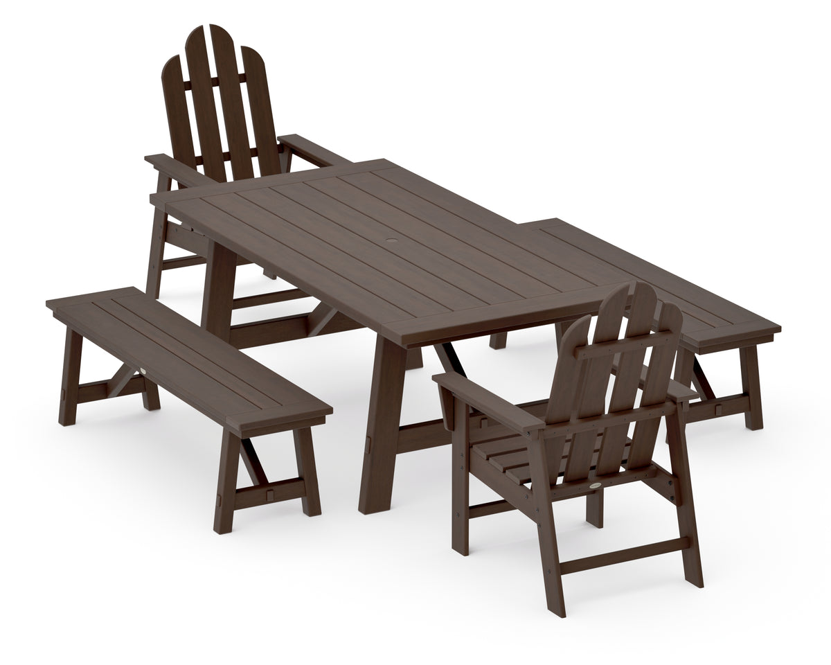 POLYWOOD Long Island 5-Piece Rustic Farmhouse Dining Set with Benches in Kona