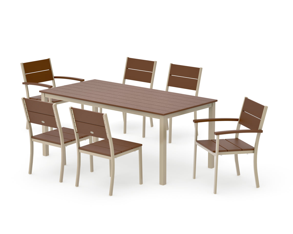 POLYWOOD Main Street 7-Piece Dining Set with Main Street 36" x 72" Dining Table in Sand / Teak