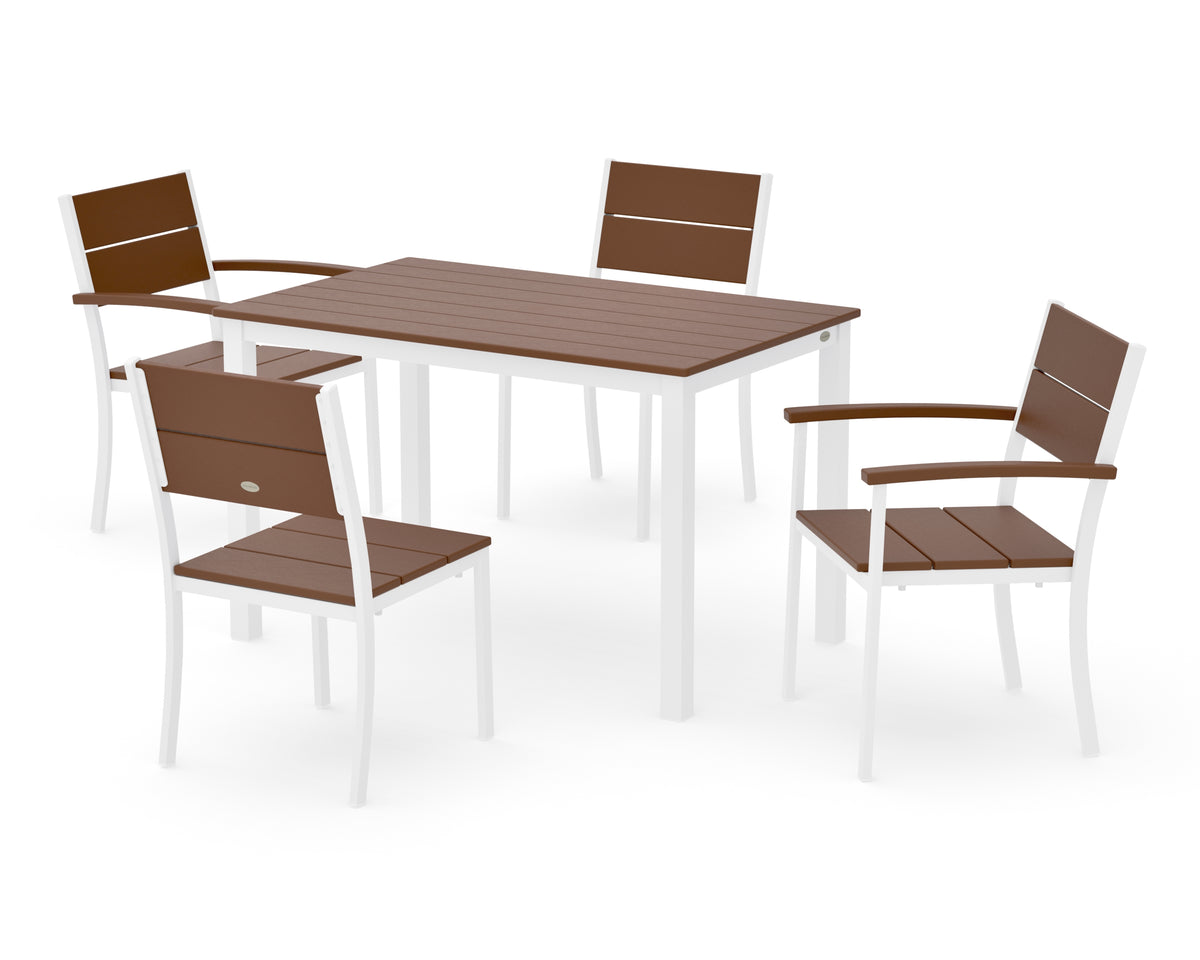 POLYWOOD Main Street 5-Piece Dining Set with Main Street 30 x 48 Dining Table in White / Teak
