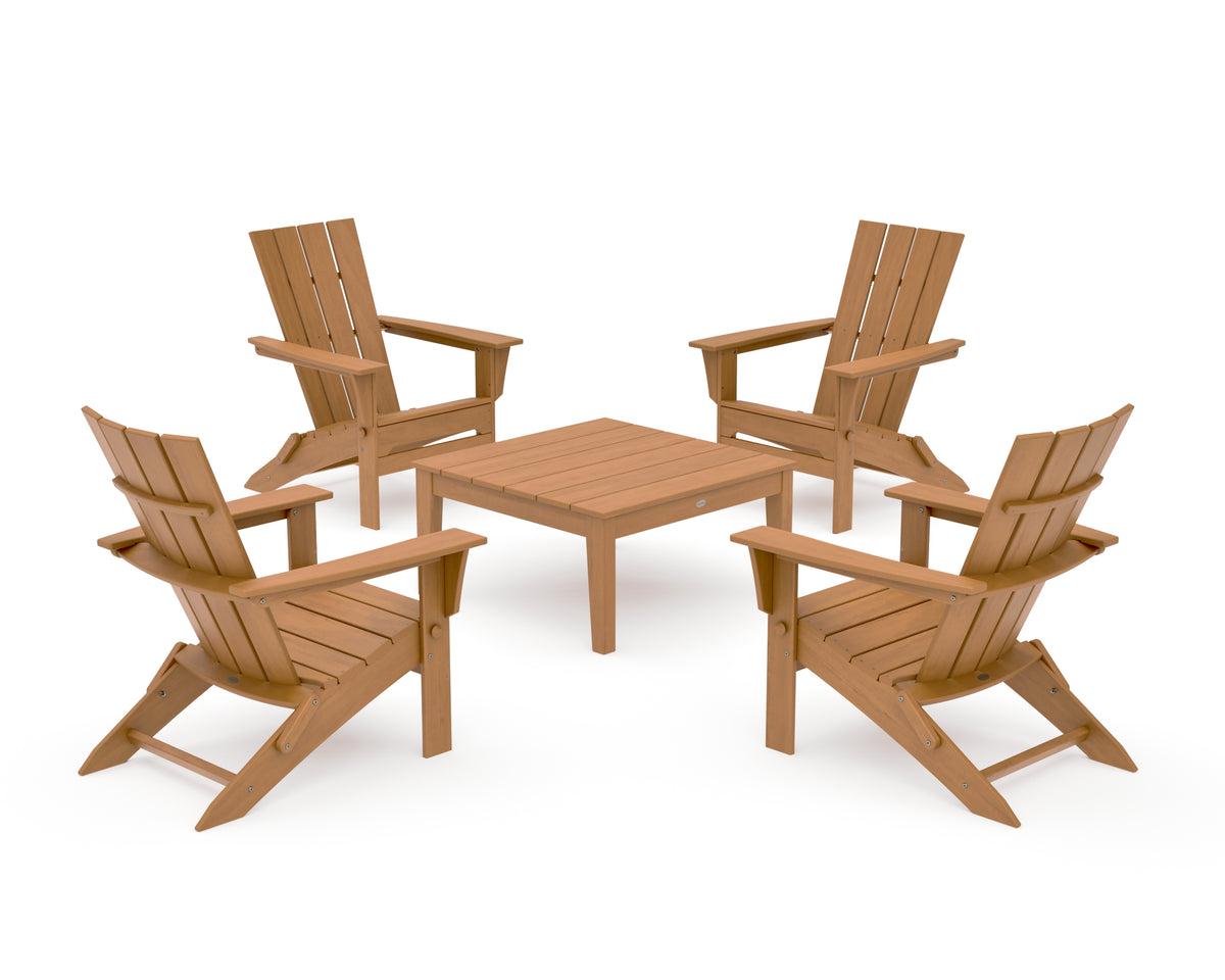 POLYWOOD Quattro Folding Chair 5-Piece Conversation Set in Natural