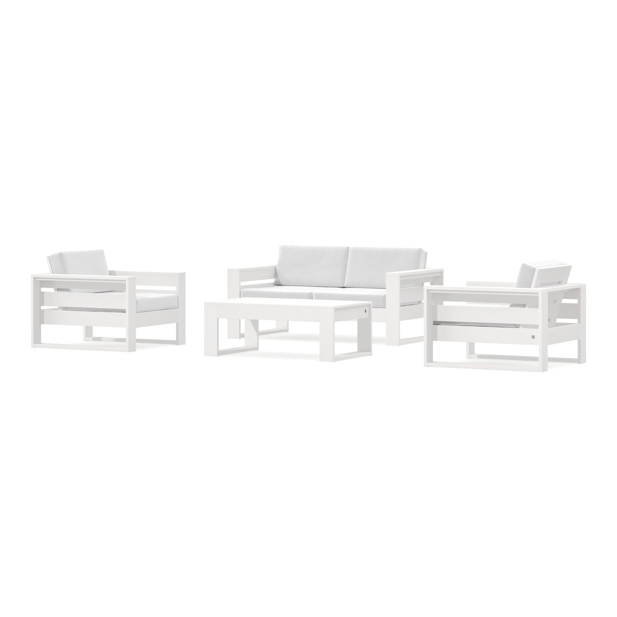 POLYWOOD PW Designer Series Latitude 4-Piece Lounge Loveseat Set in Vintage White / Natural
