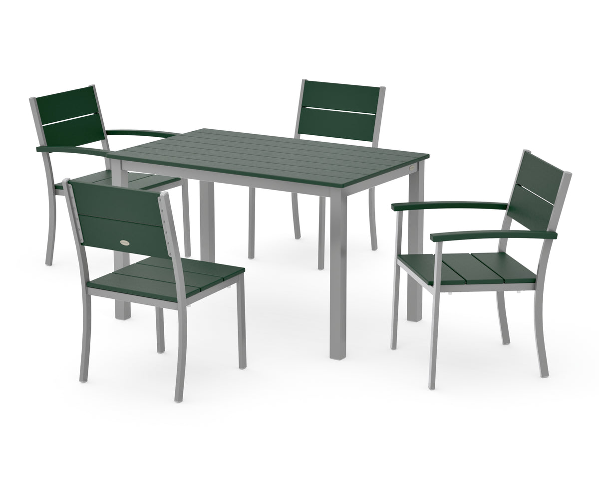 POLYWOOD Main Street 5-Piece Dining Set with Main Street 30 x 48 Dining Table in Silver / Green