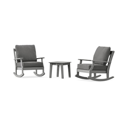 POLYWOOD Braxton 3-Piece Deep Seating Rocker Set in Slate Grey