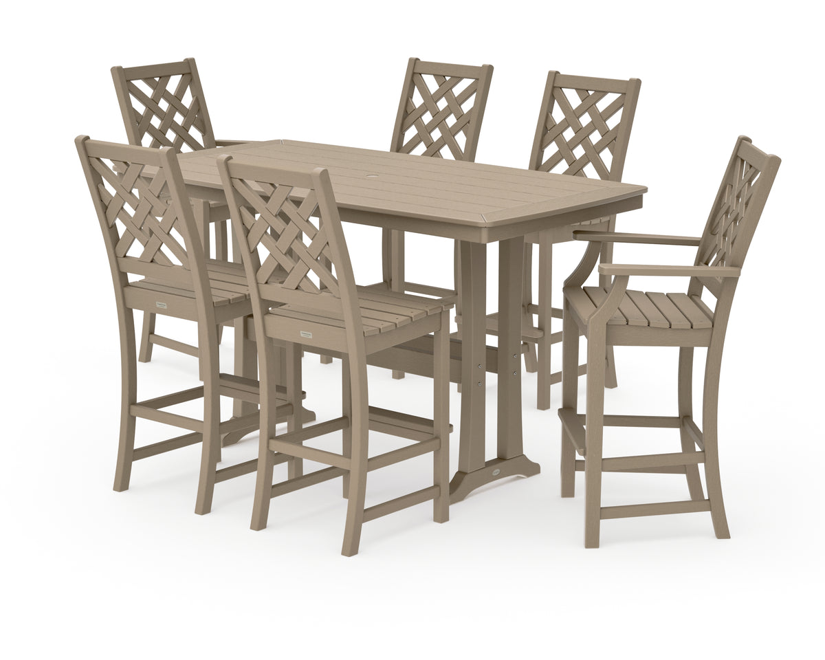 POLYWOOD Country Living Wovendale 7-Piece Bar Set with Trestle Legs in Vintage Sahara