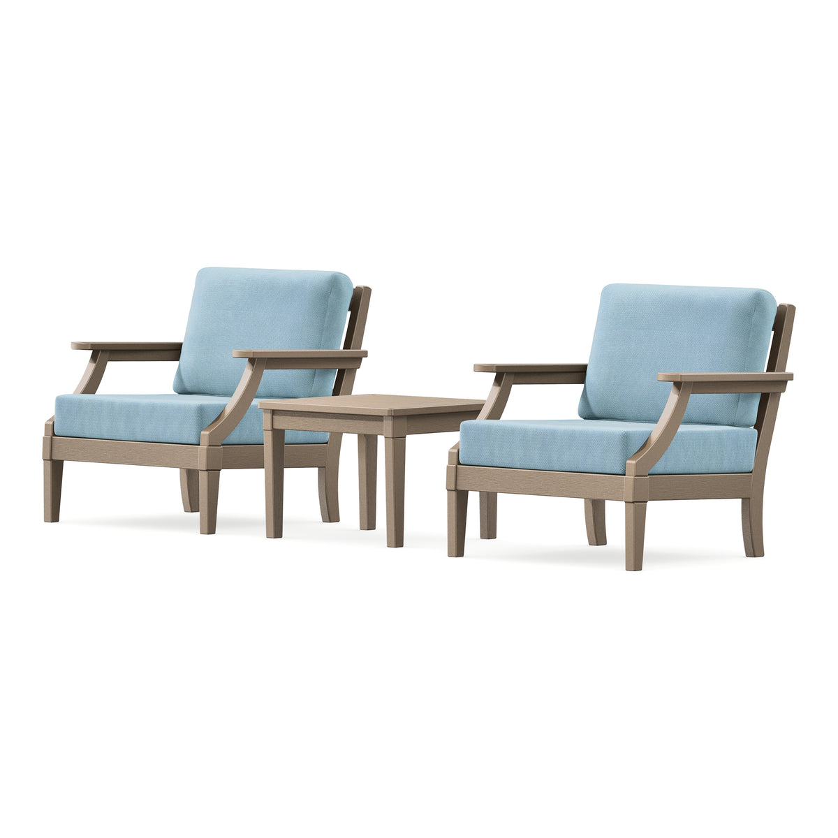 POLYWOOD PW Designer Series Estate 3-Piece Lounge Chair Set in Vintage Sahara / Lattice Sky Blue