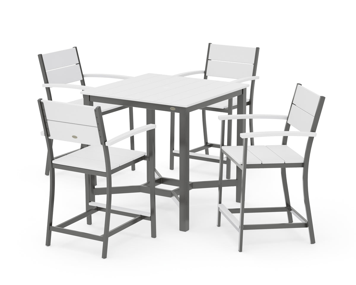 POLYWOOD Main Street 5-Piece Counter Set in Charcoal / White