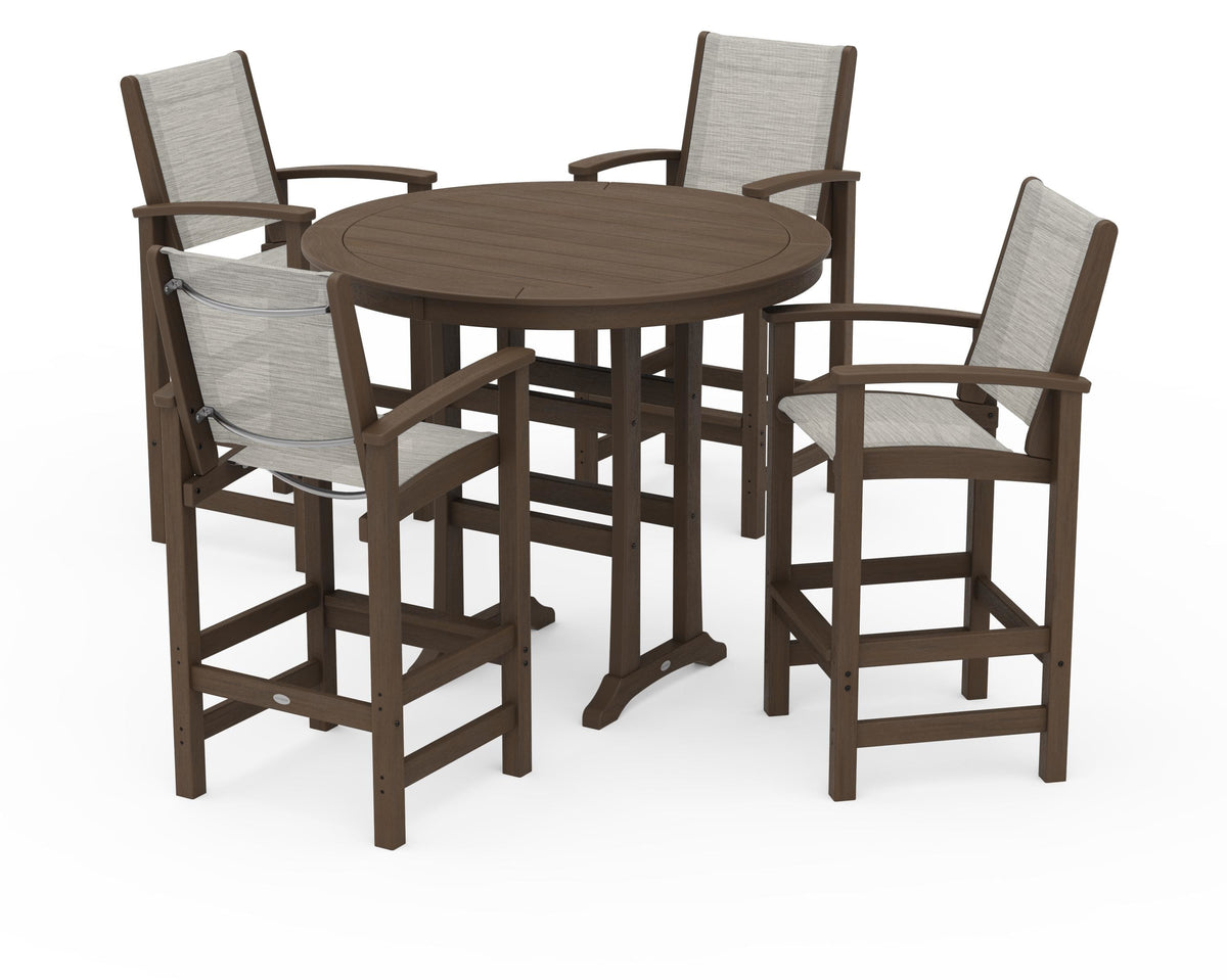 POLYWOOD Coastal 5-Piece Nautical Trestle Bar Set in Kona / Birch