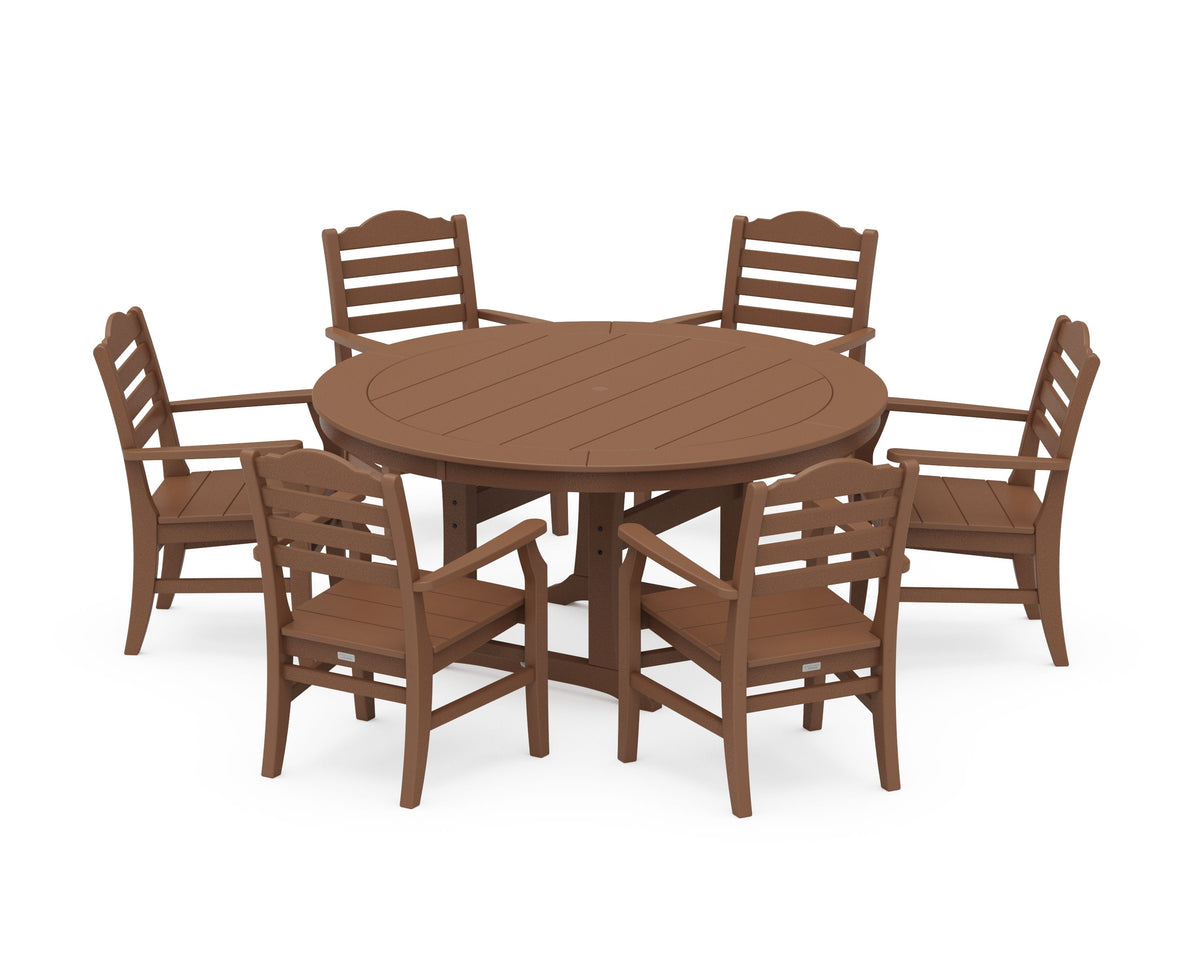 POLYWOOD Savannah 7-Piece Arm Chair Round Dining Set in Teak