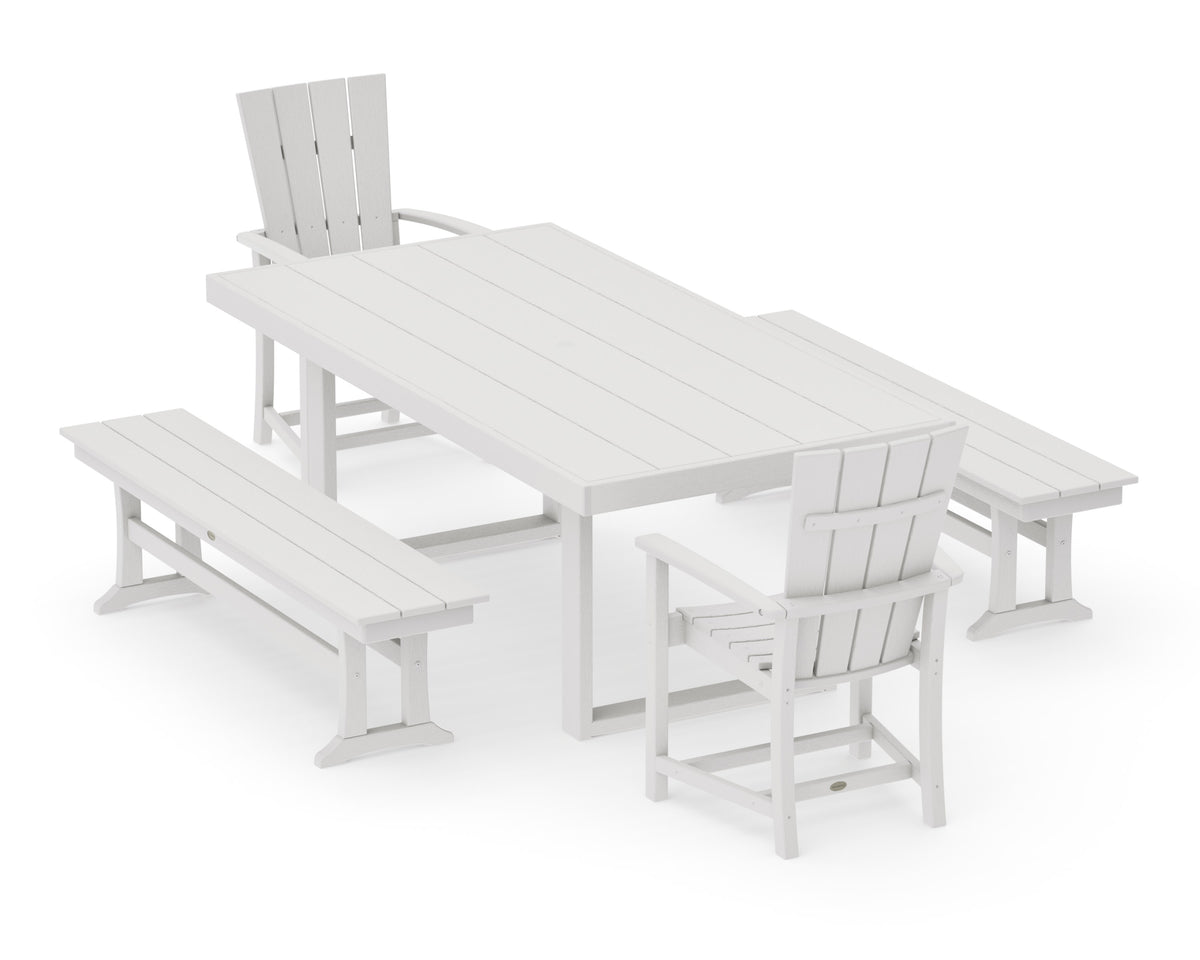 POLYWOOD Quattro 5-Piece Dining Set with Benches in Vintage White
