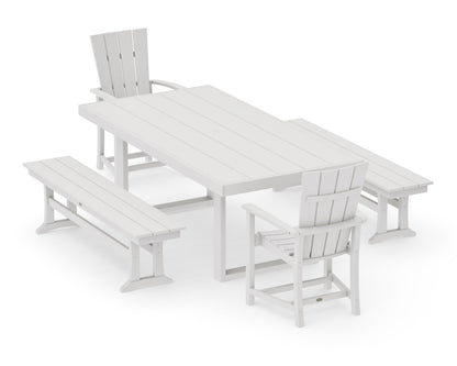 POLYWOOD Quattro 5-Piece Dining Set with Benches in Vintage White