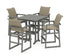 POLYWOOD EDGE Woven 5-Piece Farmhouse Bar Set with Trestle Legs in Slate Grey / Dune Grass