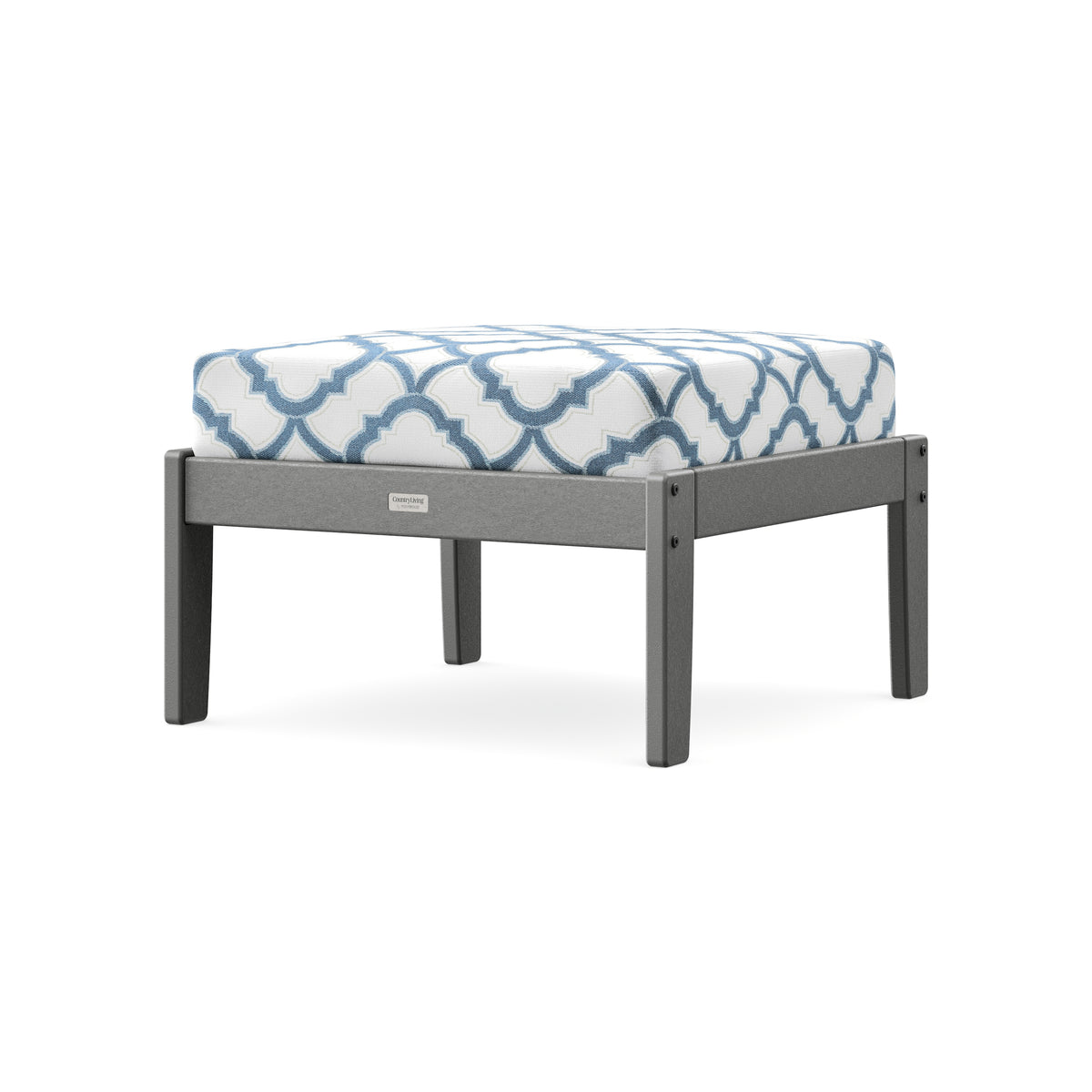 POLYWOOD Cottage Deep Seating Ottoman in Slate Grey / Trellis Sky Blue