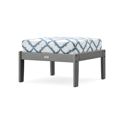 POLYWOOD Cottage Deep Seating Ottoman in Slate Grey / Trellis Sky Blue
