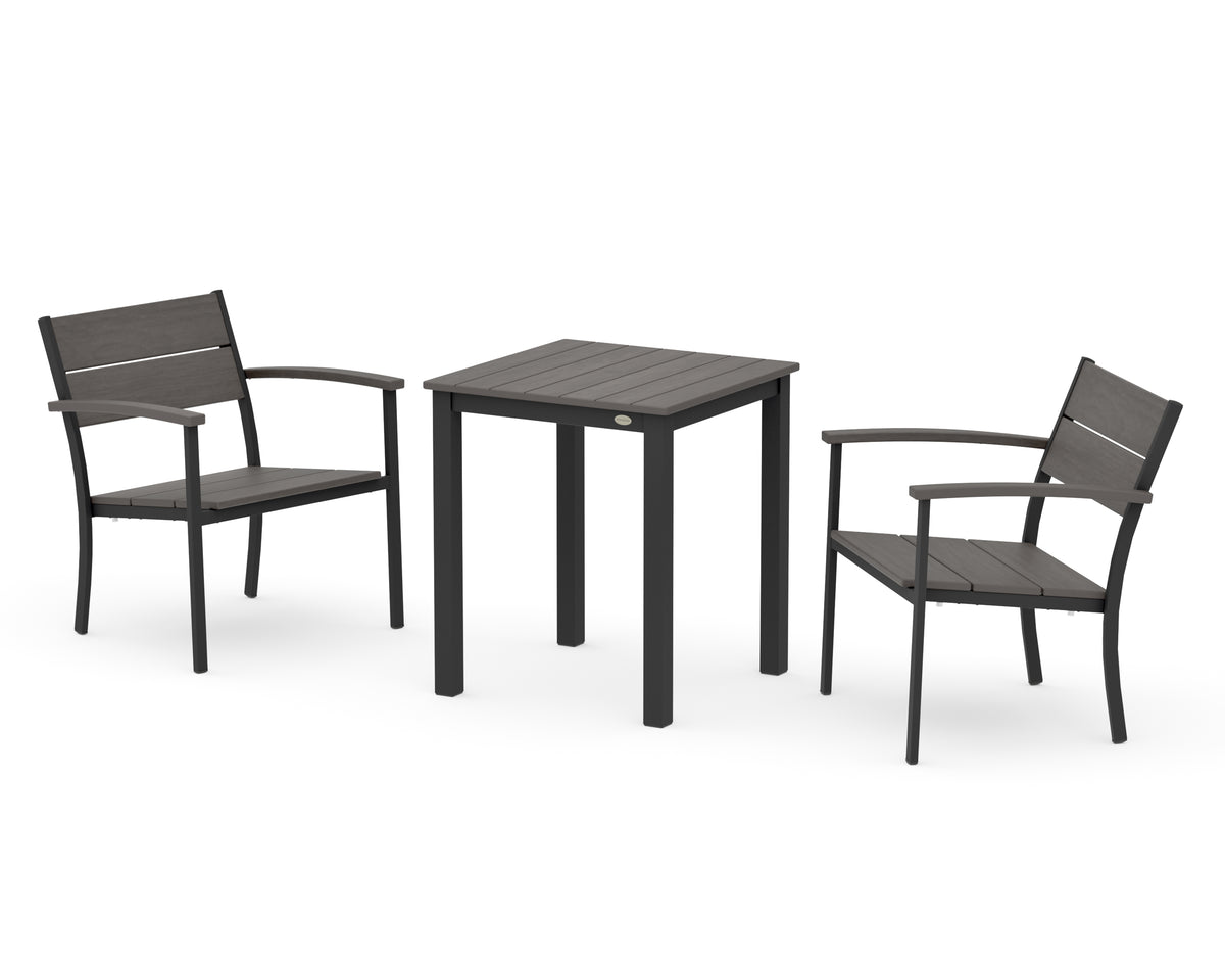 POLYWOOD Main Street 3-Piece Square Dining Set in Black / Driftwood