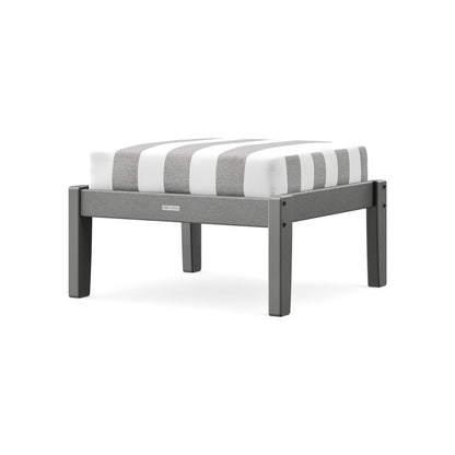 POLYWOOD Chinoiserie Deep Seating Ottoman in Slate Grey / Cabana Stripe Grey Mist