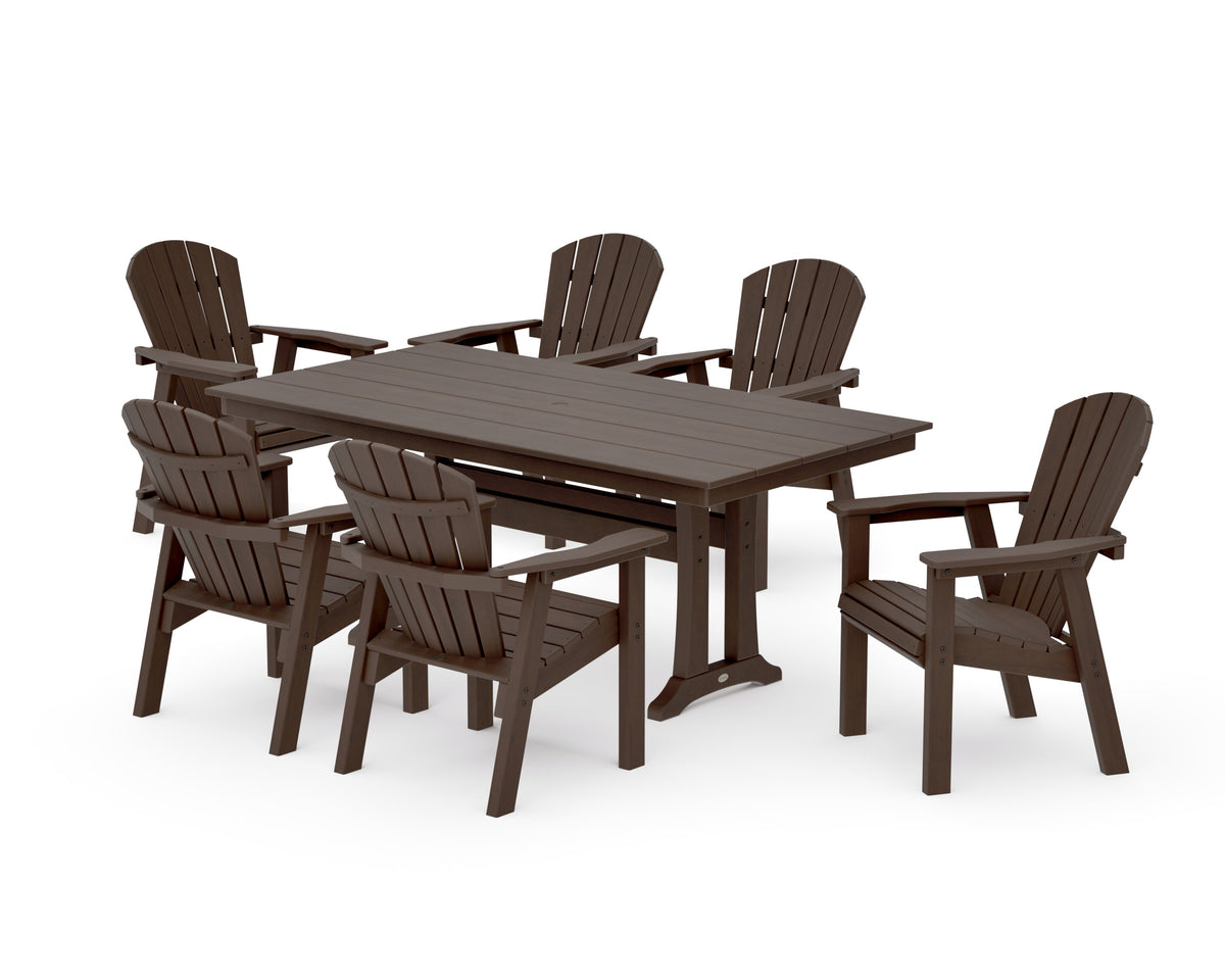 POLYWOOD Seashell 7-Piece Farmhouse Dining Set with Trestle Legs in Kona