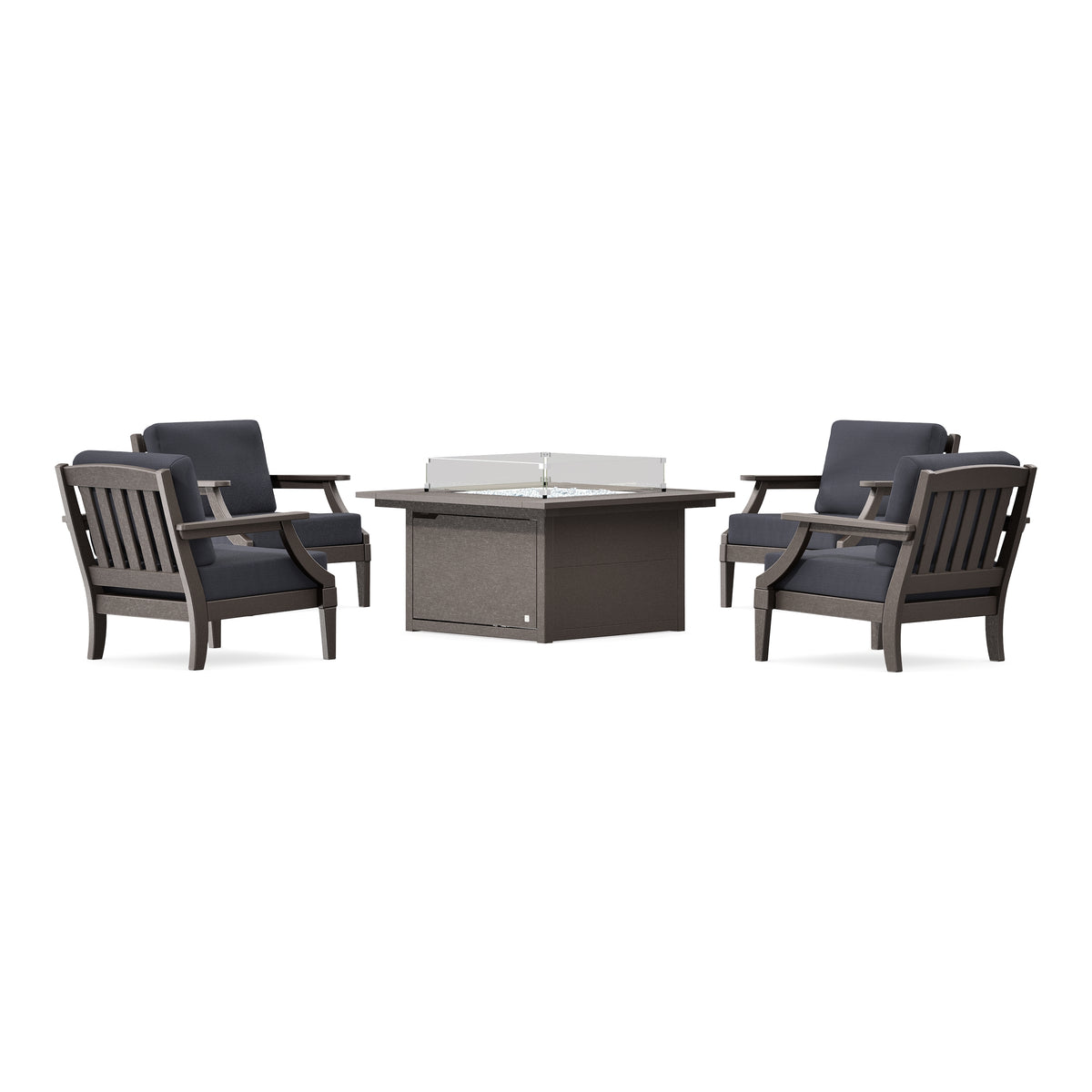 POLYWOOD PW Designer Series Estate 5-Piece Lounge Fire Table Set in Vintage Coffee / Midnight Linen