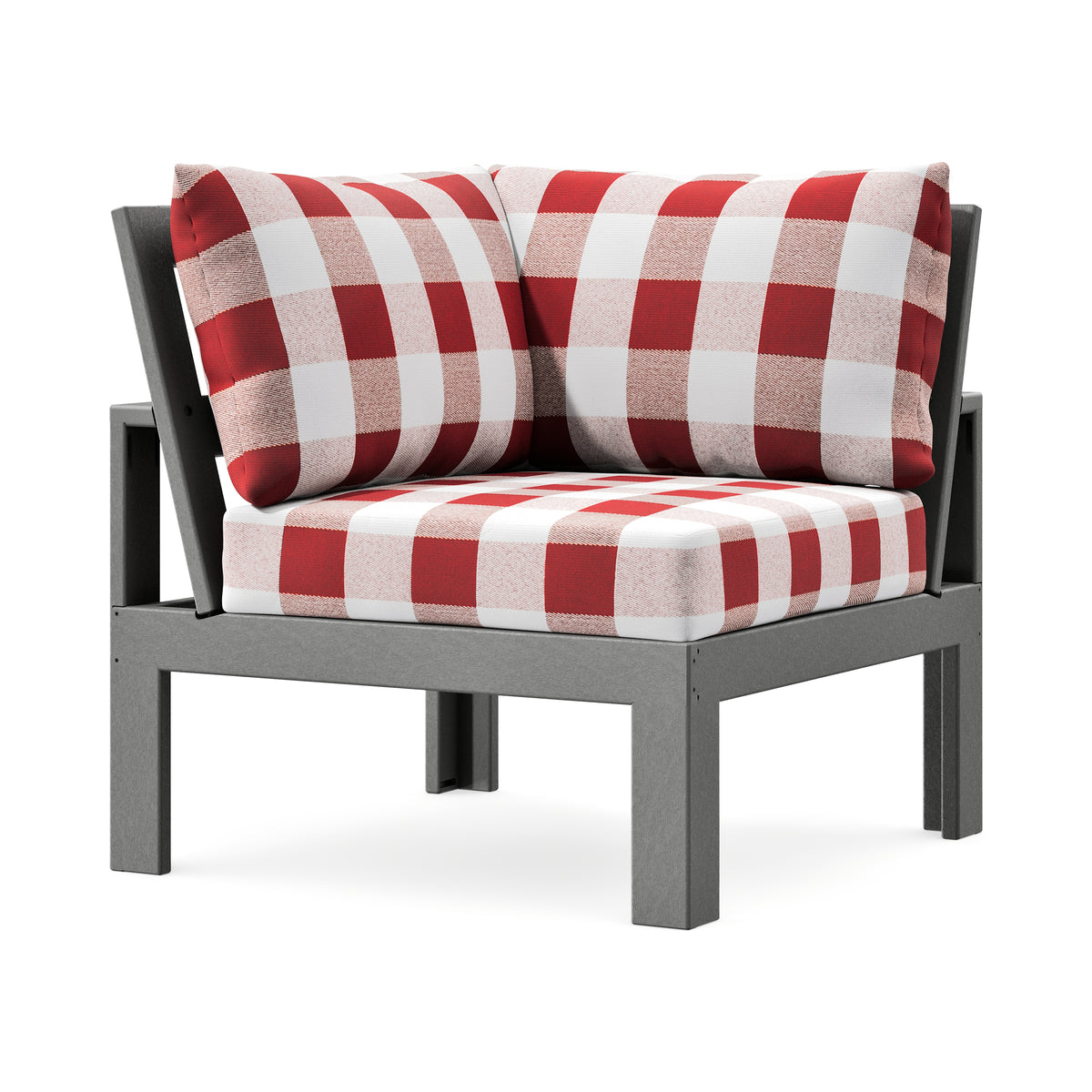 POLYWOOD Modular Corner Chair in Slate Grey / Buffalo Plaid Crimson