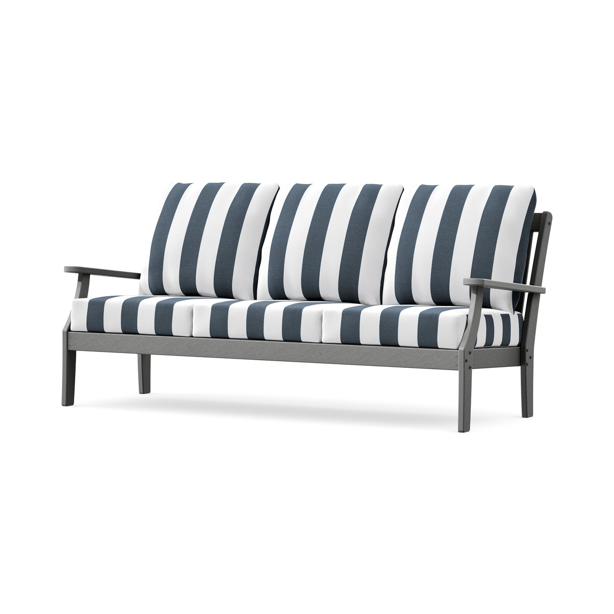 POLYWOOD Braxton Deep Seating Sofa in Slate Grey / Cabana Stripe Marine Indigo