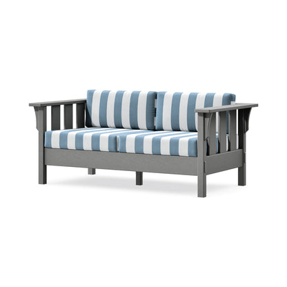 POLYWOOD Acadia Deep Seating Loveseat in Slate Grey / Cabana Stripe Sky Blue