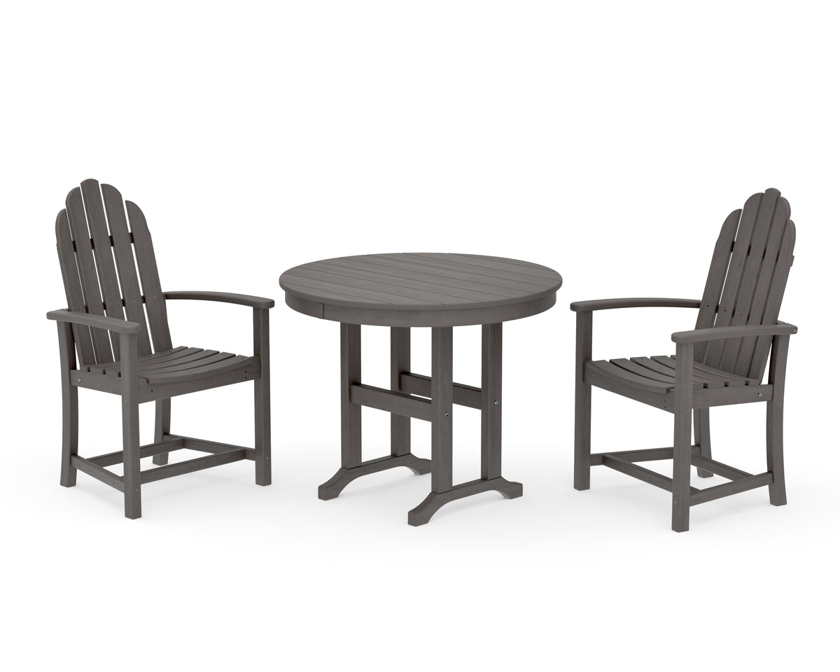 POLYWOOD Classic Adirondack 3-Piece Round Dining Set in Driftwood