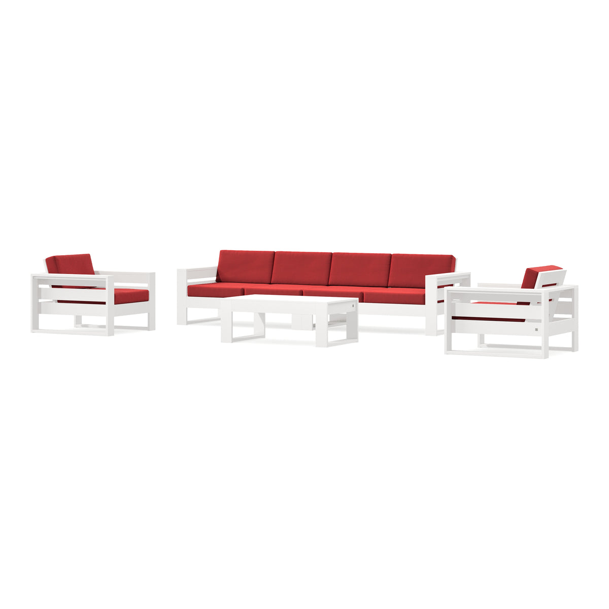 POLYWOOD PW Designer Series Latitude 5-Piece Lounge Sofa Set in Vintage White / Crimson Linen