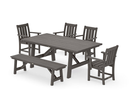 POLYWOOD Oxford 6-Piece Rustic Farmhouse Dining Set with Bench in Driftwood